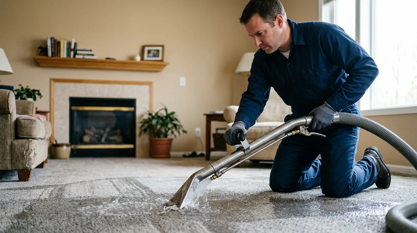 Water damage restoration technician working near Perkins, MI